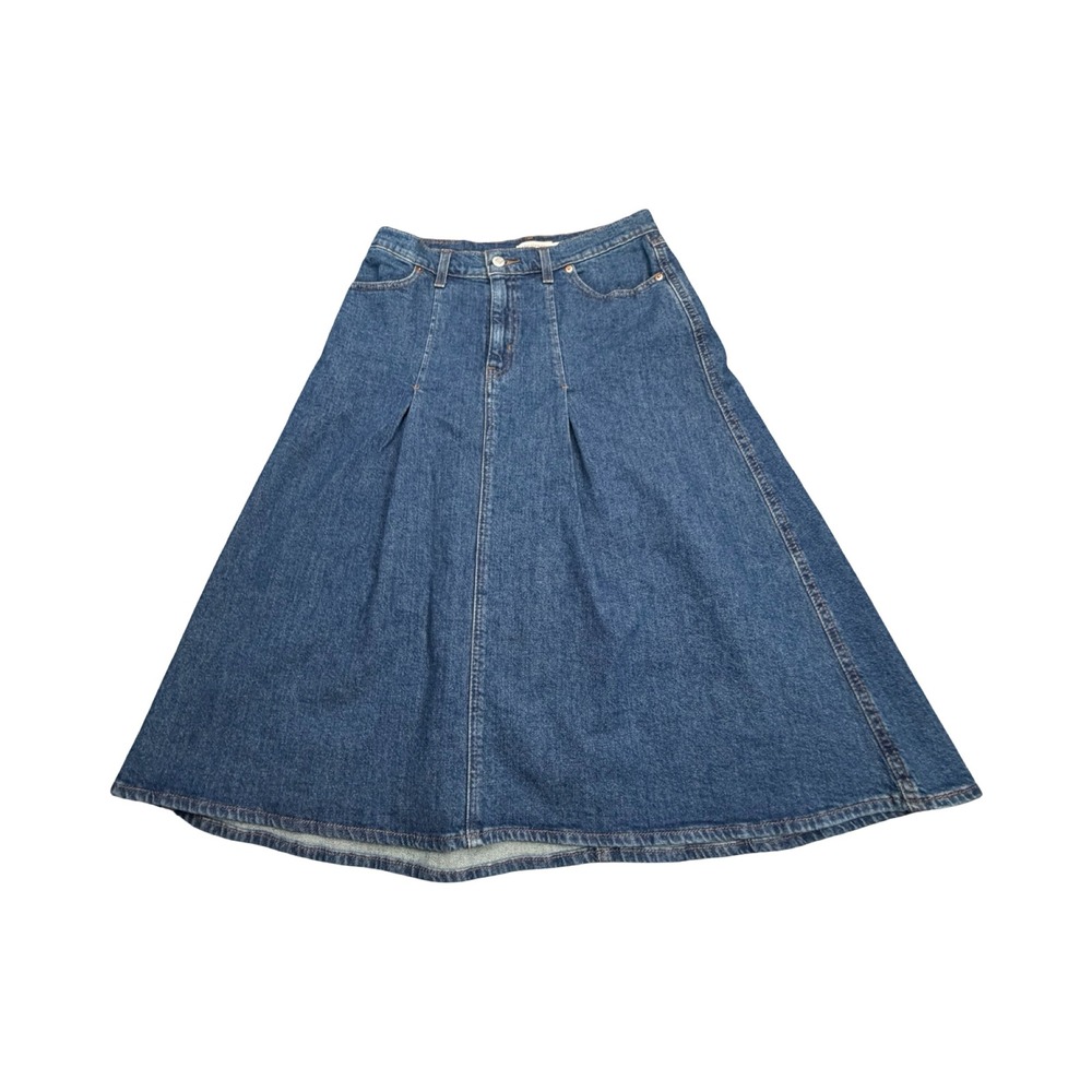 Levi Strauss Signature Skirt Womens 2 Blue Denim Pleated A-Line Midi Modest